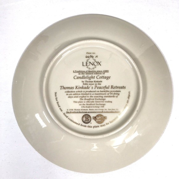 Thomas Kinkade Plate Candlelight Cottage Bradford Exchange Lenox W/ Certificate - Picture 4 of 4